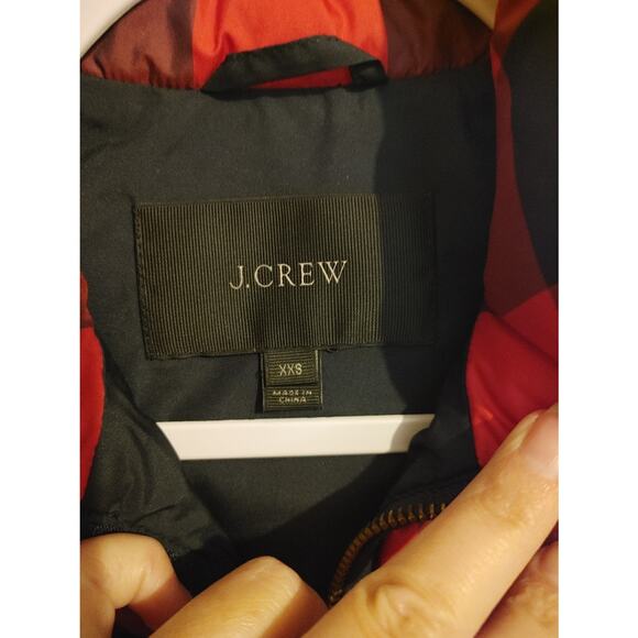 J Crew Puffer Vest Quilted Black Red Buffalo Check Zip Up XS - Picture 3 of 5